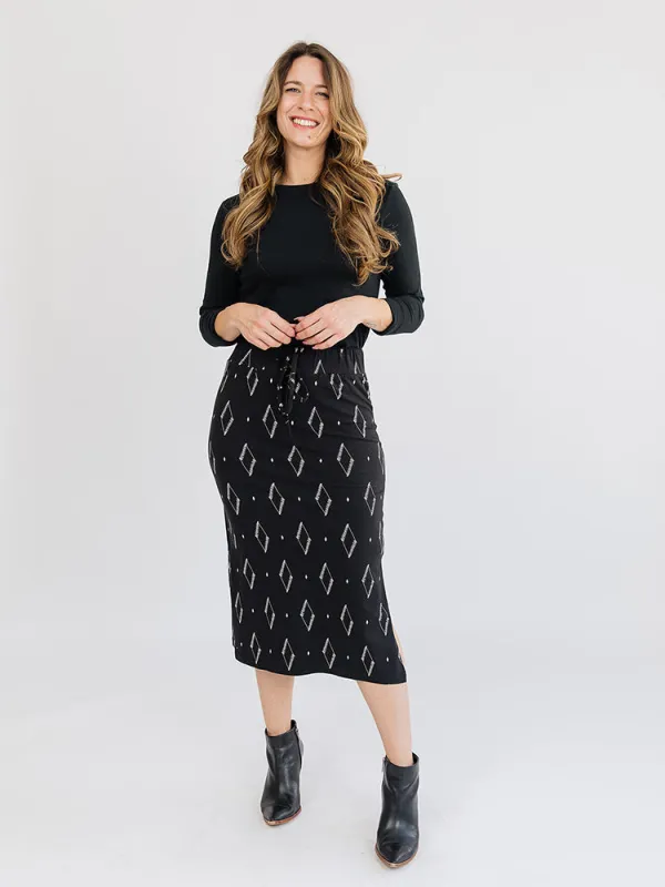 Isla Skirt - Diamond Vine Black sold by Mata Traders