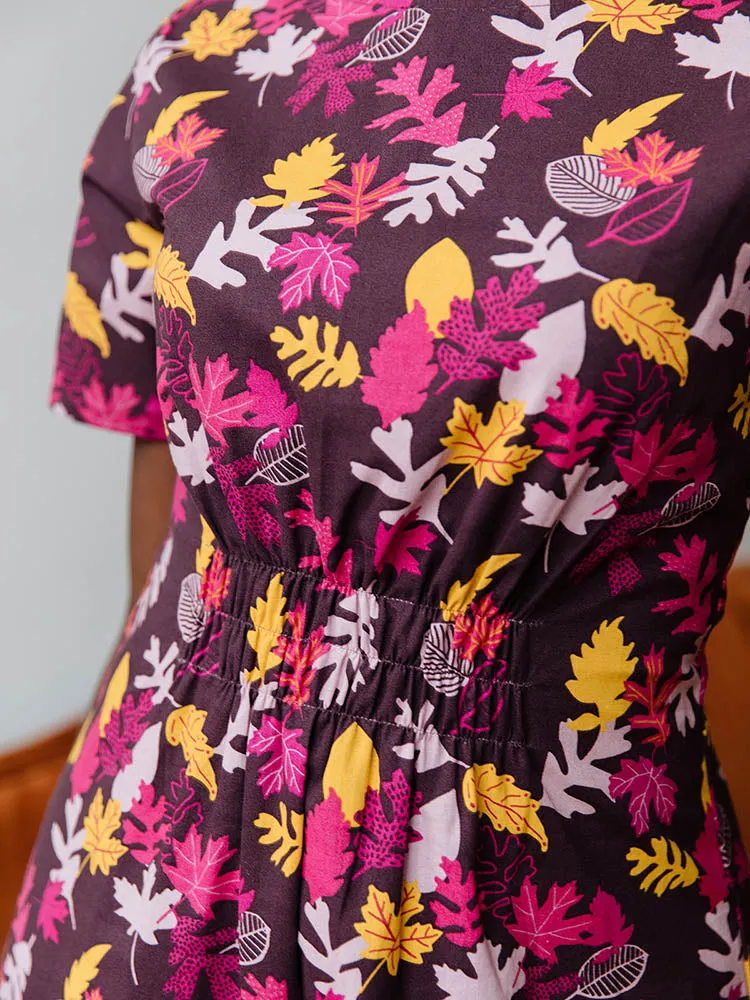 Artsy Traveler Short Sleeve Midi Dress - Leaves sold by Mata Traders product image thumbnail 3