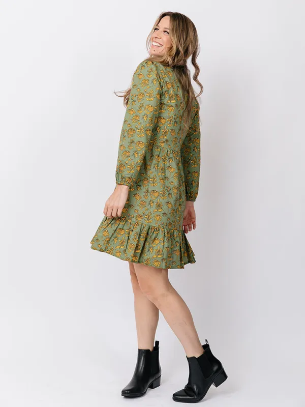 Erin Mini Dress - Green Floral made by Mata Traders