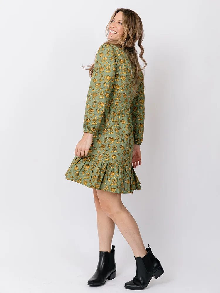 Erin Mini Dress - Green Floral sold by Mata Traders