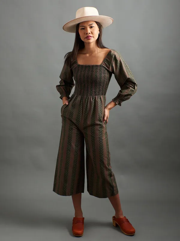 Theodora Jumpsuit - Chevron Fern Red sold by Mata Traders