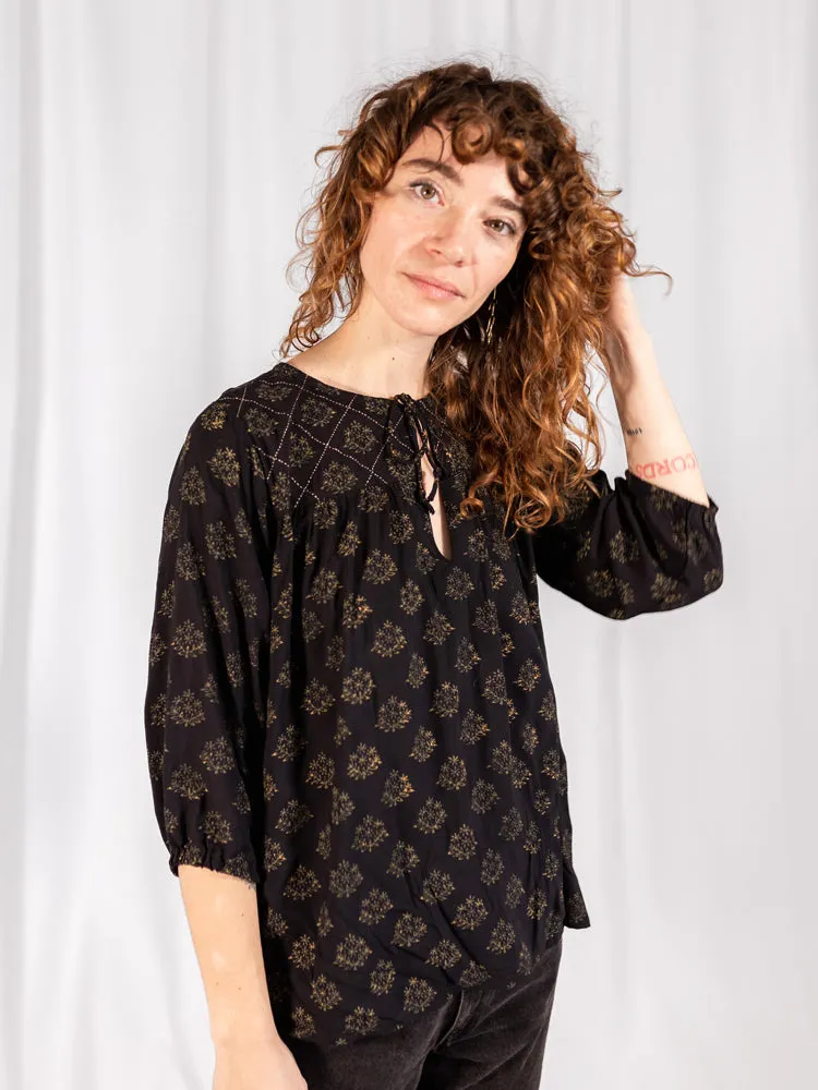 Devi Blouse // Second - Floral Stamp Black sold by Mata Traders product image thumbnail 3