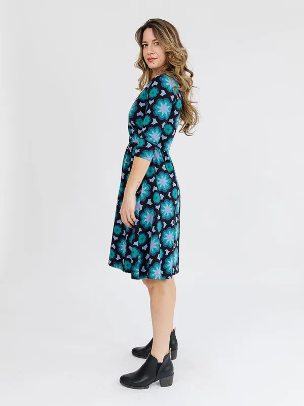 Callie 3/4 Sleeve Wrap Dress - Mod Teal sold by Mata Traders