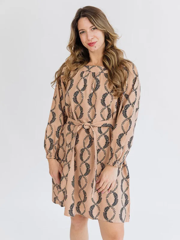 Alexis Long Sleeve Mini Dress - Vine Twist Sand made by Mata Traders