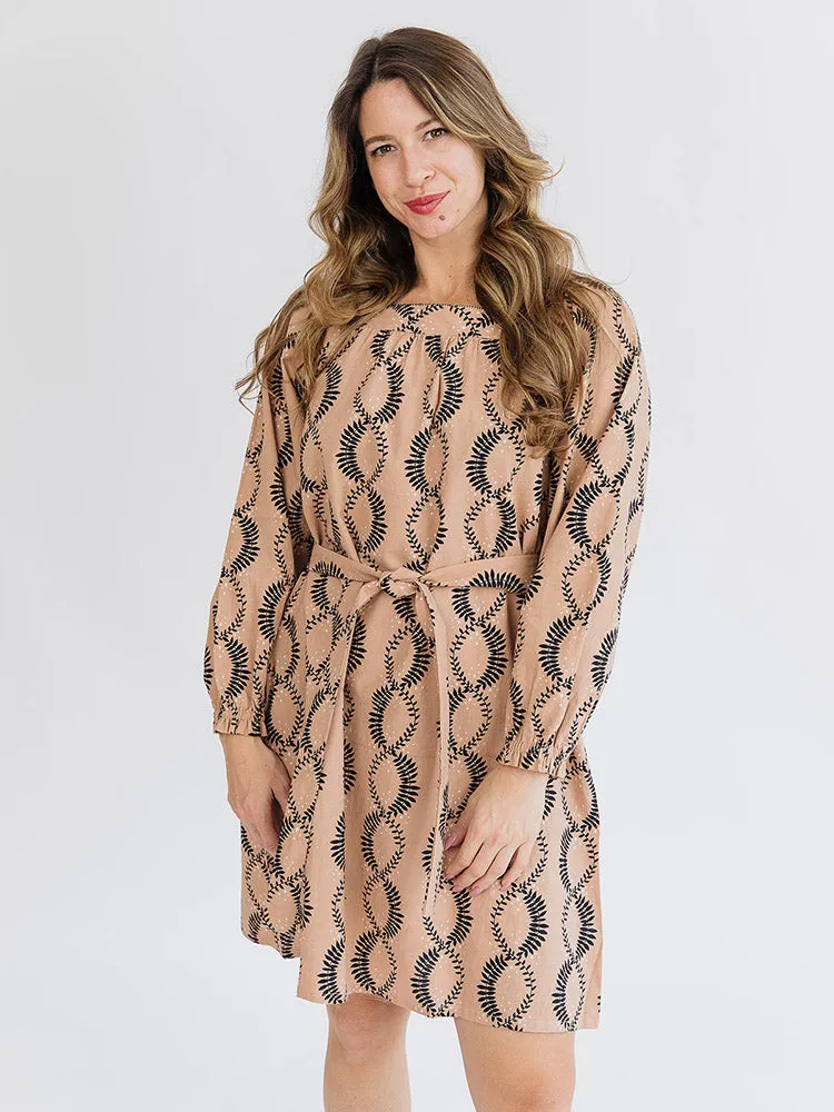 Alexis Long Sleeve Mini Dress - Vine Twist Sand sold by Mata Traders