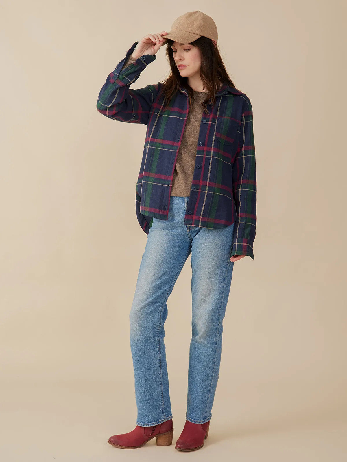 Sutton Shirt - Navy Berry Plaid sold by Mata Traders