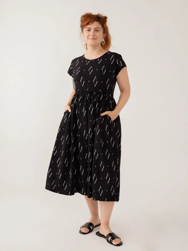 Logan Midi Dress - Diamond Vine Black sold by Mata Traders
