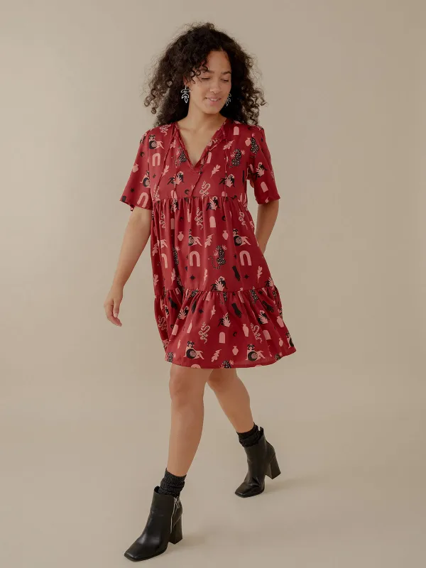 Adelaide Tiered Mini Dress - Modern Objects Cranberry sold by Mata Traders