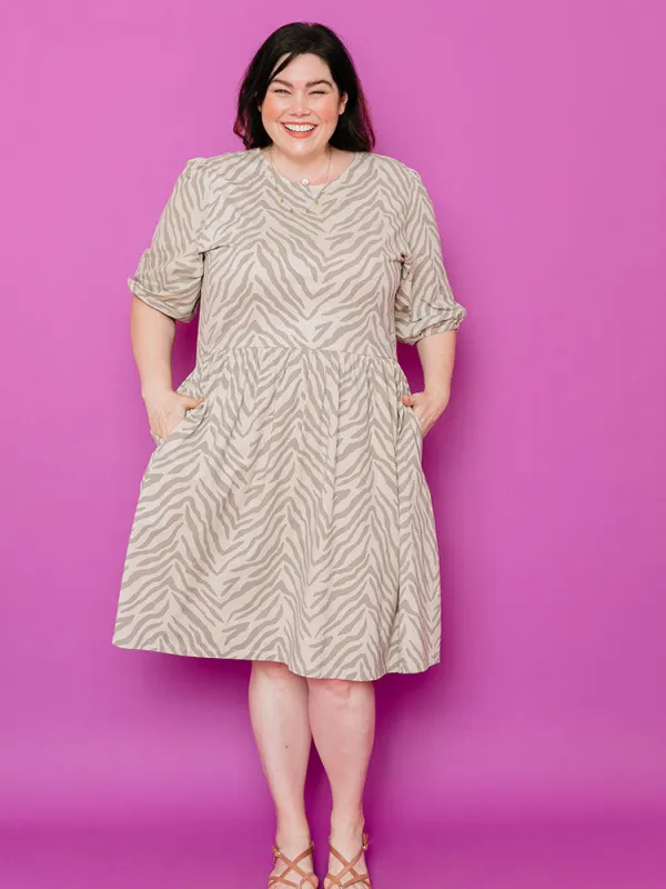 Inez Bubble Sleeve Plus Size Dress - Savanna Stripe sold by Mata Traders