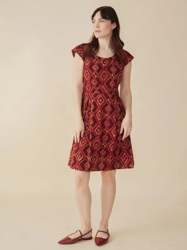 Vintage Pleat Dress - Red Diamonds made by Mata Traders