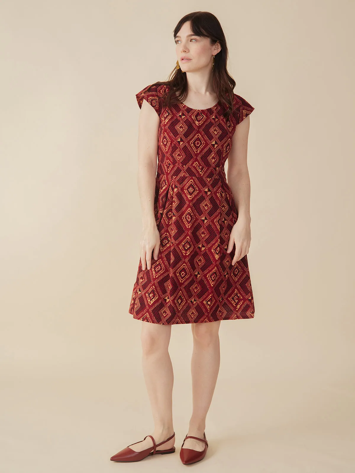 Vintage Pleat Dress - Red Diamonds sold by Mata Traders