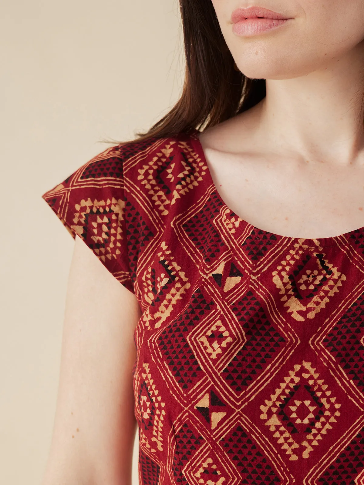 Vintage Pleat Dress - Red Diamonds sold by Mata Traders product image thumbnail 2