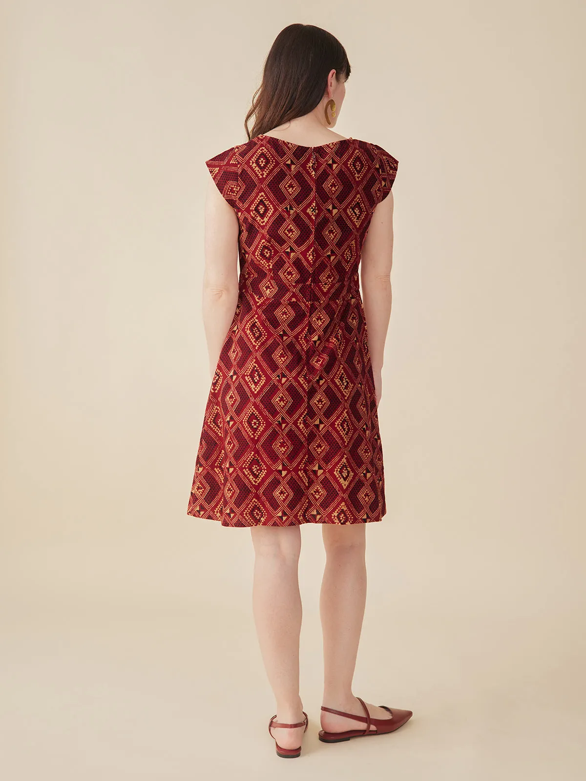 Vintage Pleat Dress - Red Diamonds sold by Mata Traders product image thumbnail 4