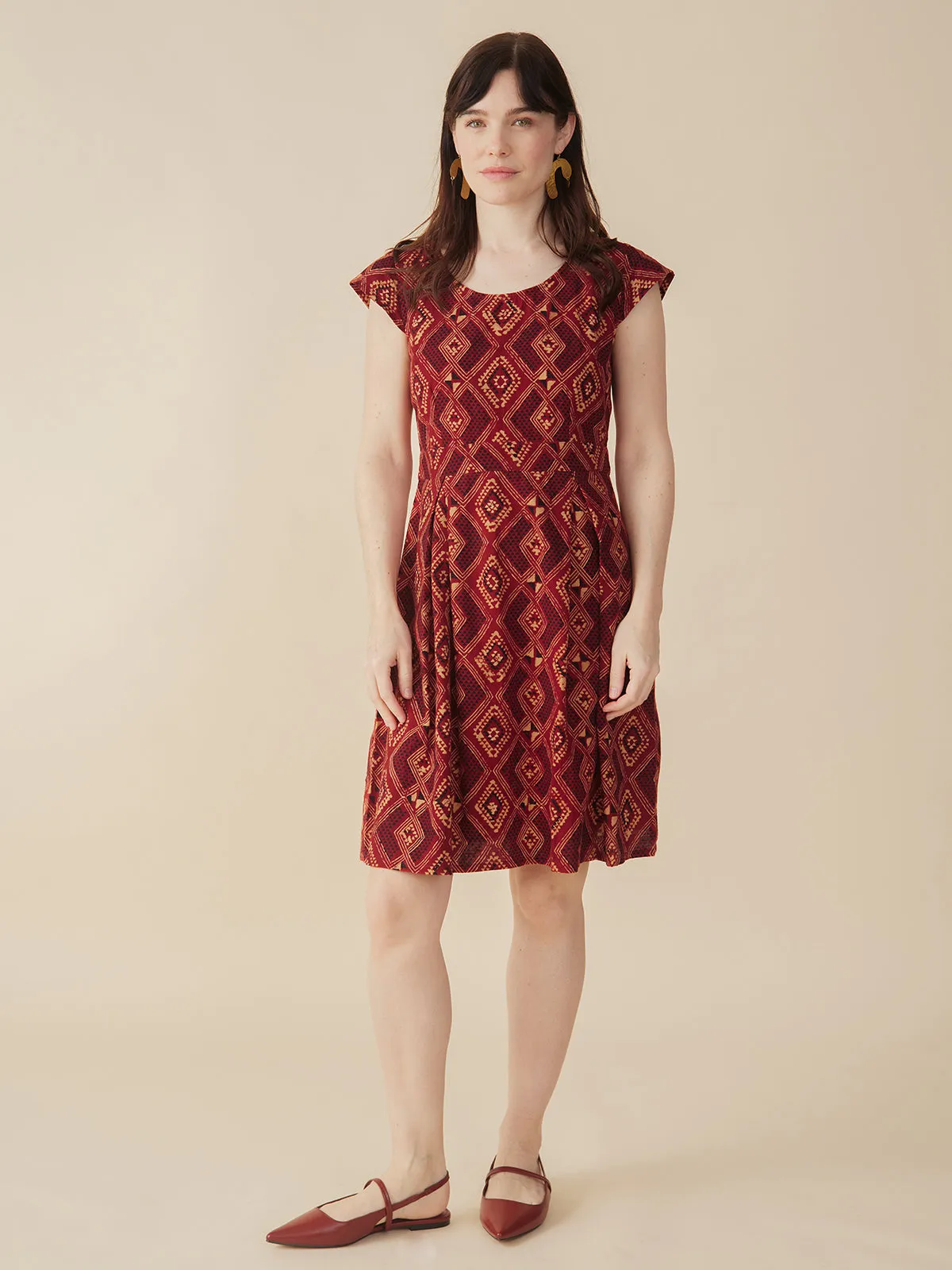 Vintage Pleat Dress - Red Diamonds sold by Mata Traders product image thumbnail 5