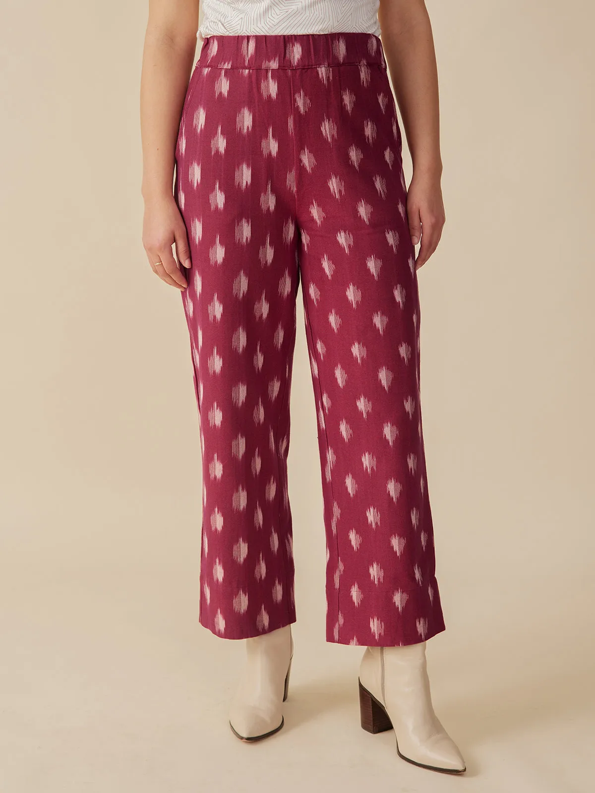 Rosie Pant - Garnet Ikat sold by Mata Traders