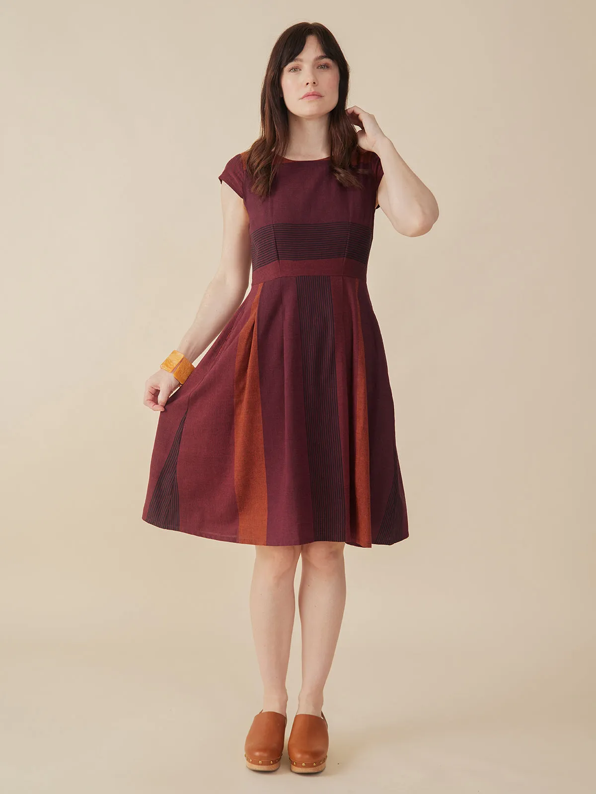 Devonshire Dress - Burgundy Stripe sold by Mata Traders product image thumbnail 4