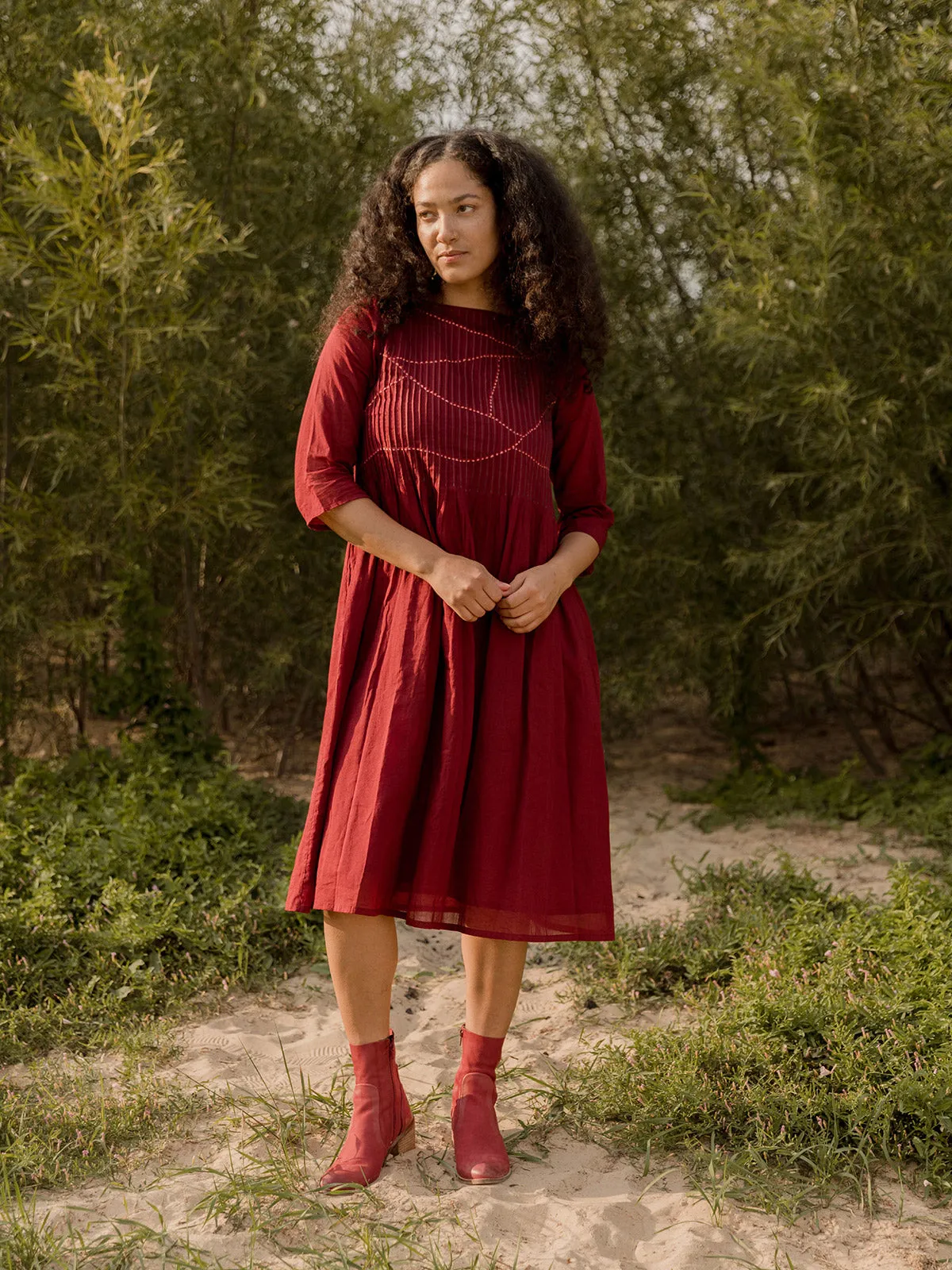 Alma Pintucked Dress - Crimson sold by Mata Traders product image thumbnail 3