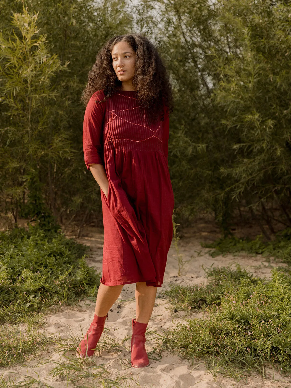 Alma Pintucked Dress - Crimson sold by Mata Traders product image thumbnail 5