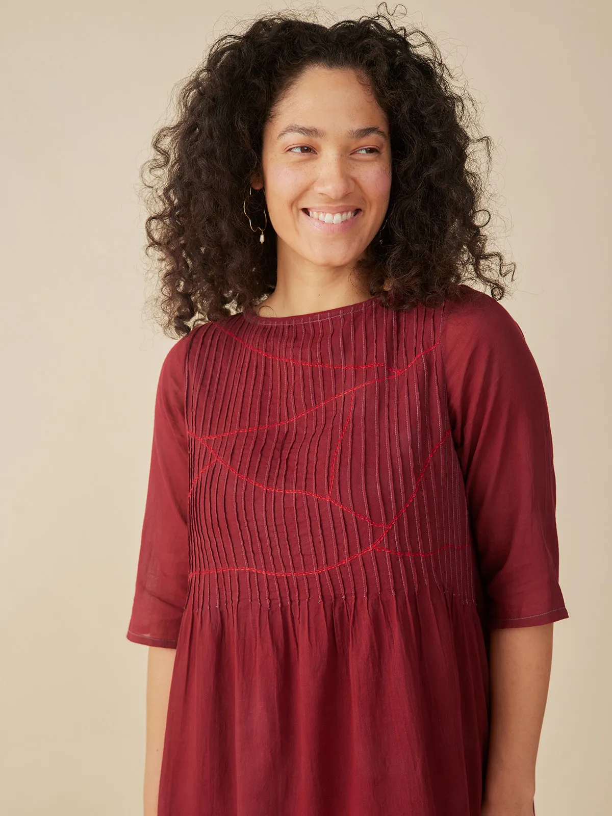 Alma Pintucked Dress - Crimson sold by Mata Traders product image thumbnail 2
