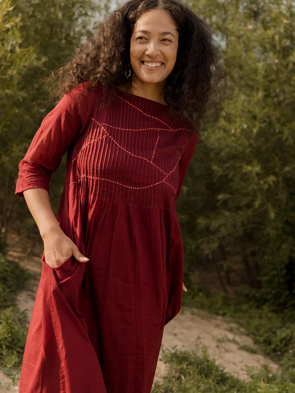 Alma Pintucked Dress - Crimson sold by Mata Traders product image thumbnail 4