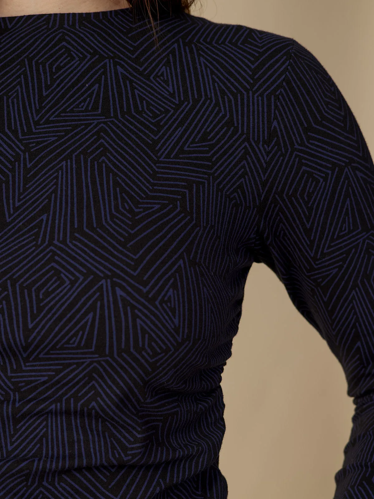 Jane Long Sleeve Ruched Top - Tree Rings Midnight sold by Mata Traders product image thumbnail 4