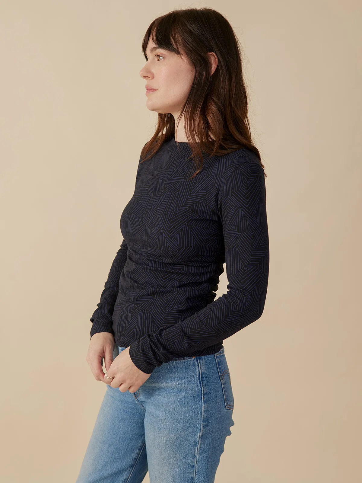 Jane Long Sleeve Ruched Top - Tree Rings Midnight sold by Mata Traders product image thumbnail 5