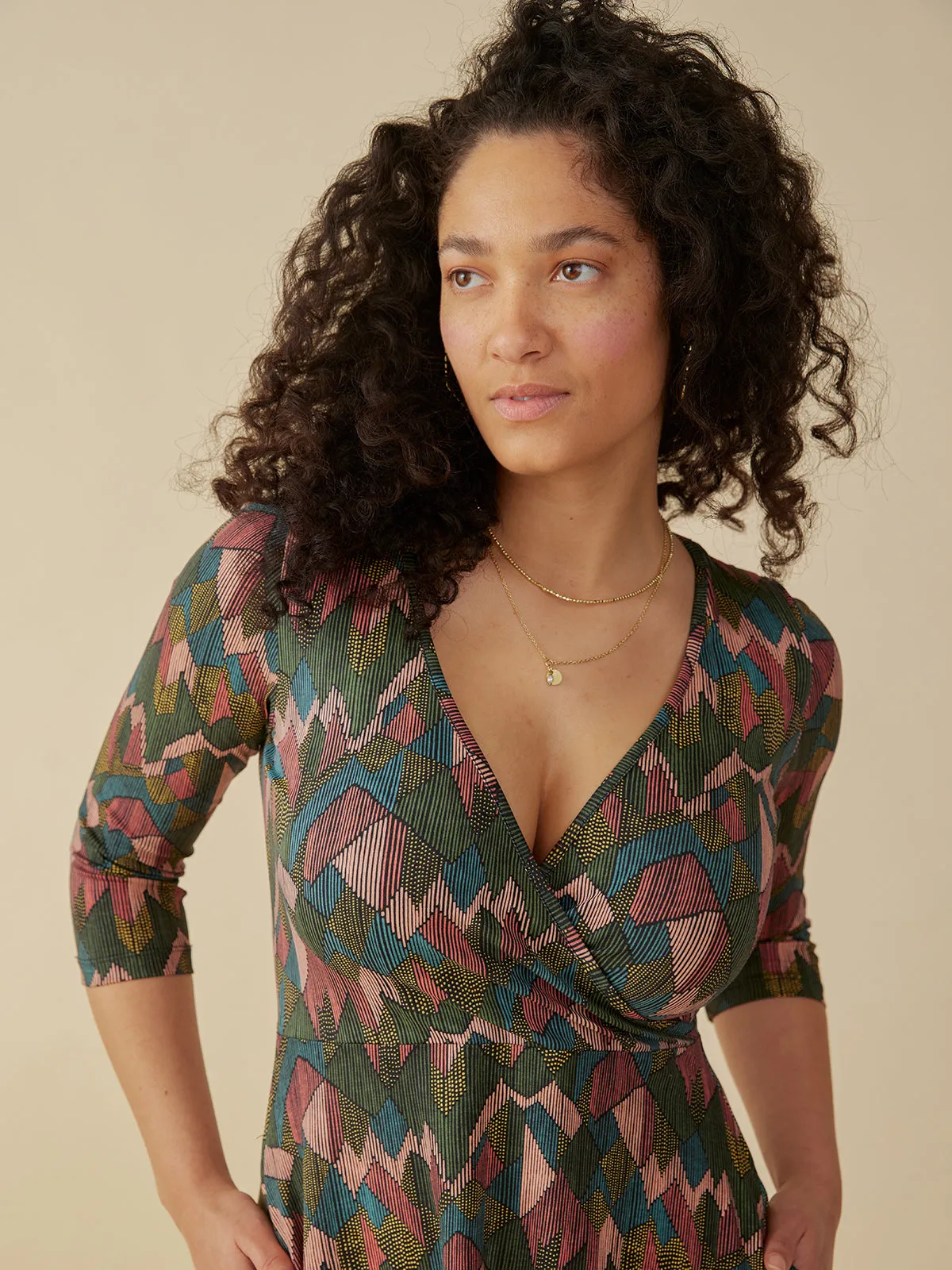 Callie 3/4 Sleeve Wrap Dress - Geo Jewels sold by Mata Traders product image thumbnail 4