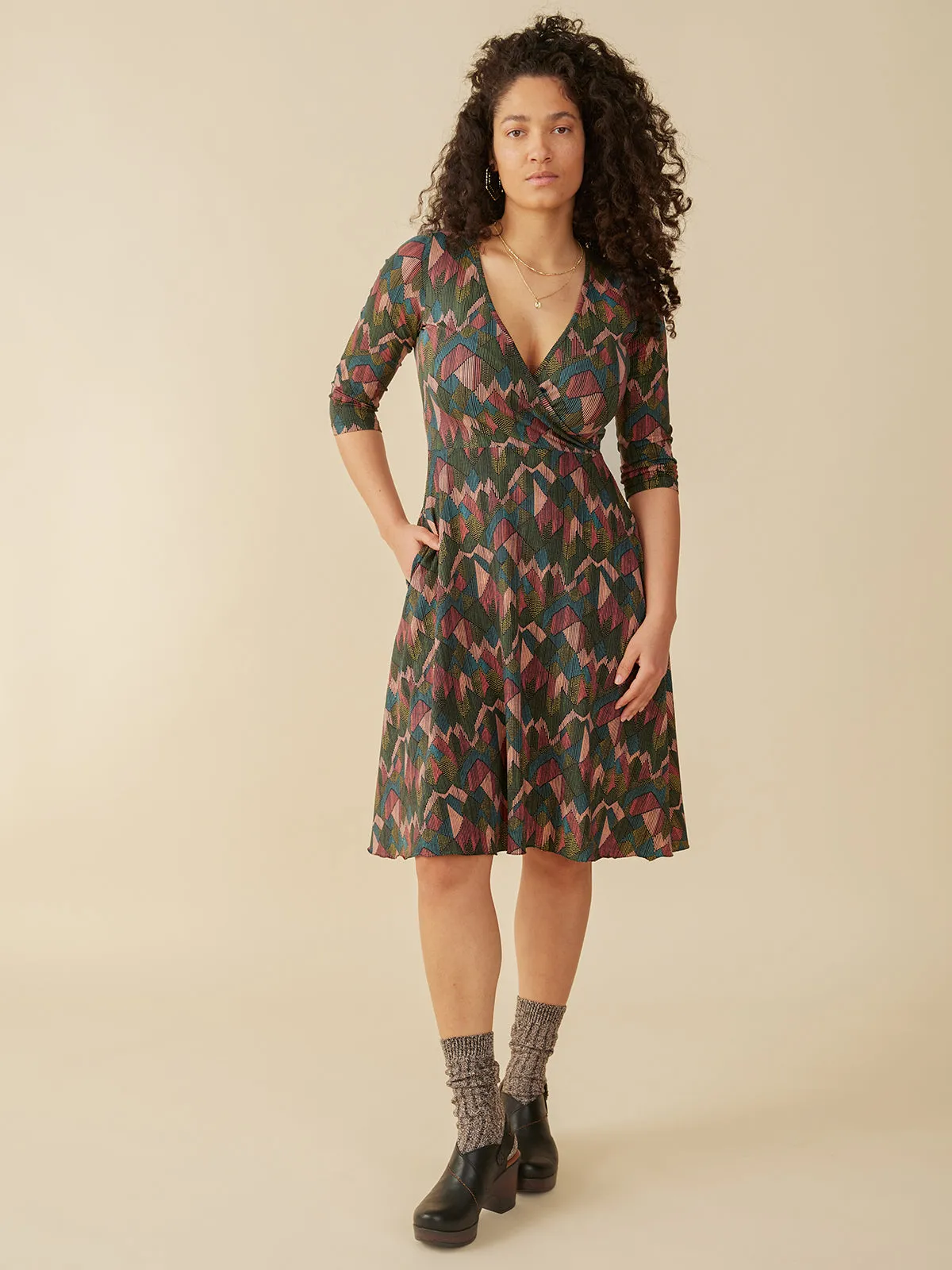 Callie 3/4 Sleeve Wrap Dress - Geo Jewels sold by Mata Traders