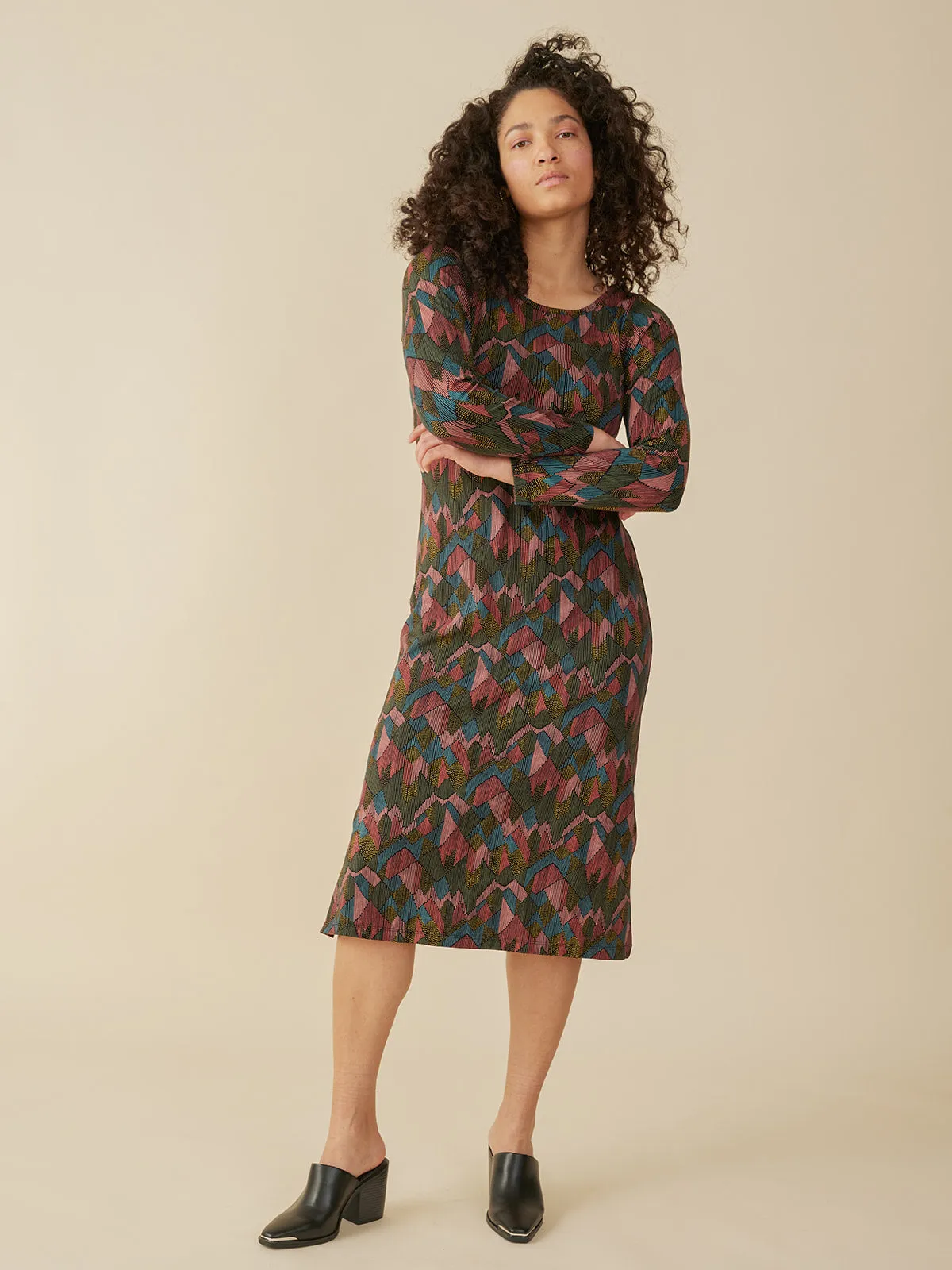 Nova Long Sleeve T-Shirt Midi Dress - Geo Jewels sold by Mata Traders product image thumbnail 3