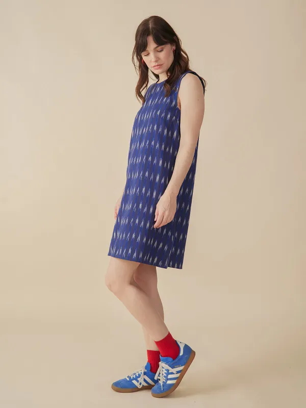 Shelby Shift Dress - Sapphire Ikat sold by Mata Traders