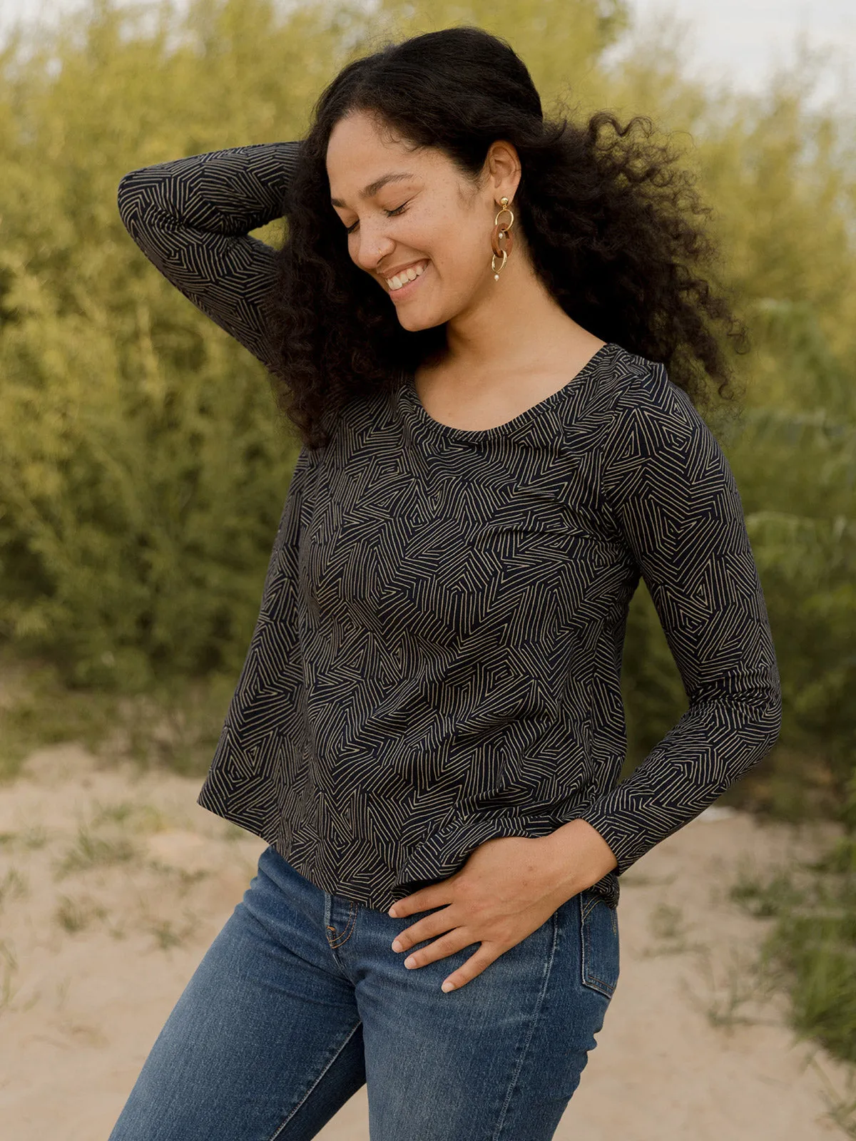 Cozy Day Top - Tree Rings Slate sold by Mata Traders