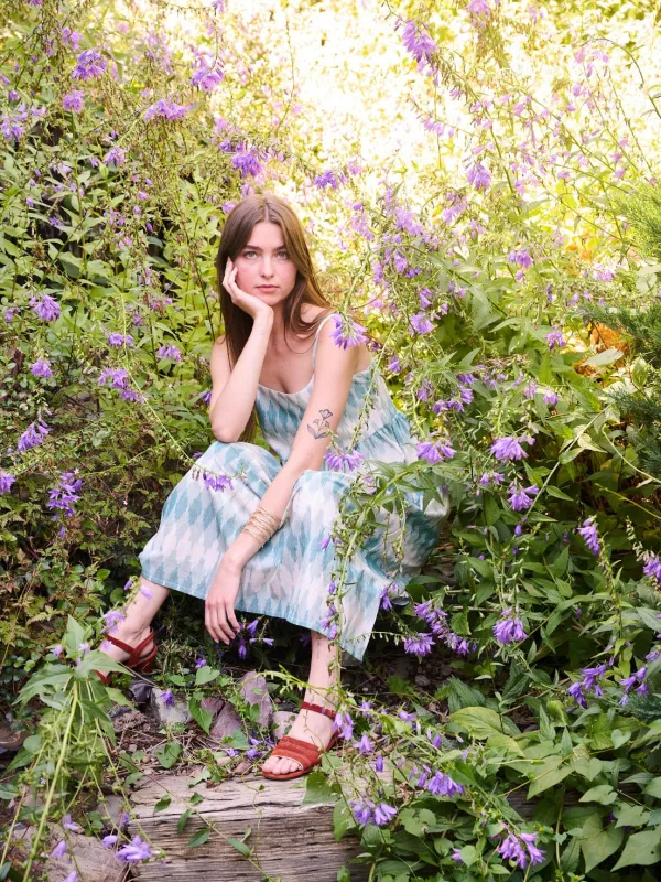 Sofia Midi Dress - Teal Ikat sold by Mata Traders