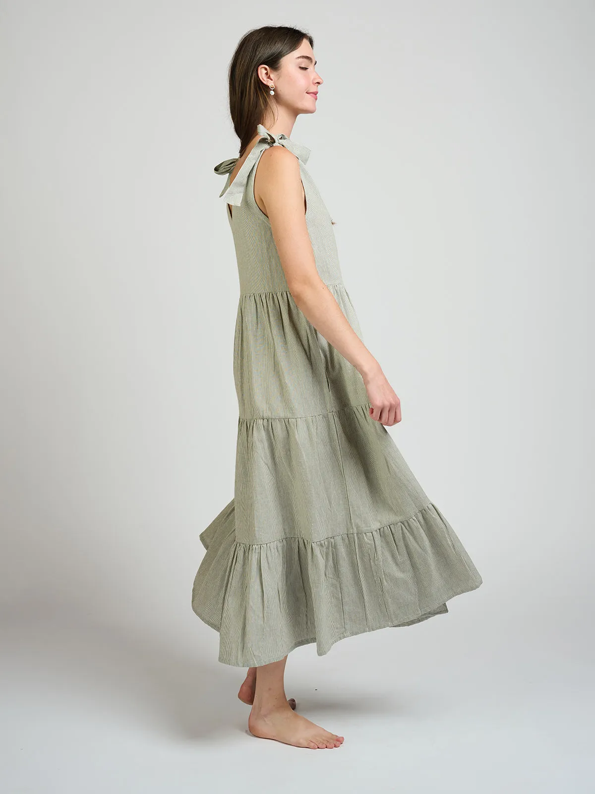 Lorelei Tiered Dress - Olive Stripe sold by Mata Traders product image thumbnail 3