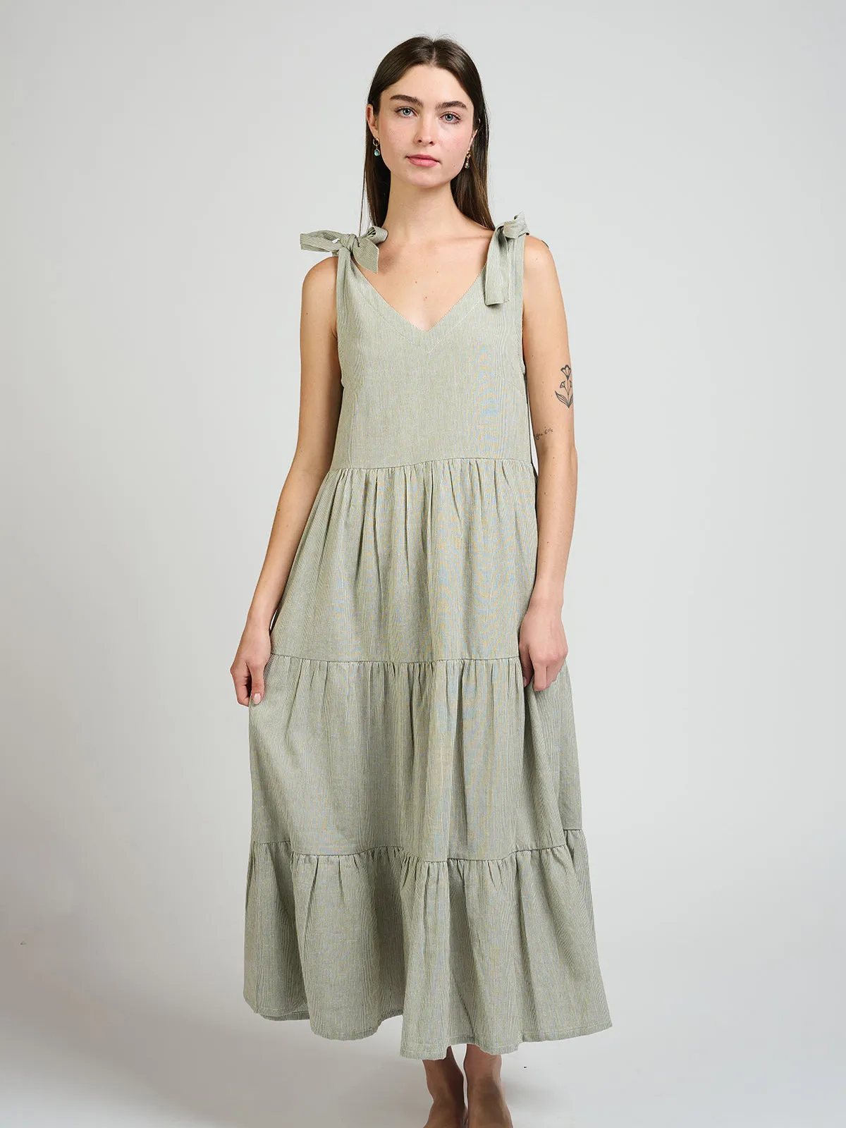 Lorelei Tiered Dress - Olive Stripe sold by Mata Traders product image thumbnail 4