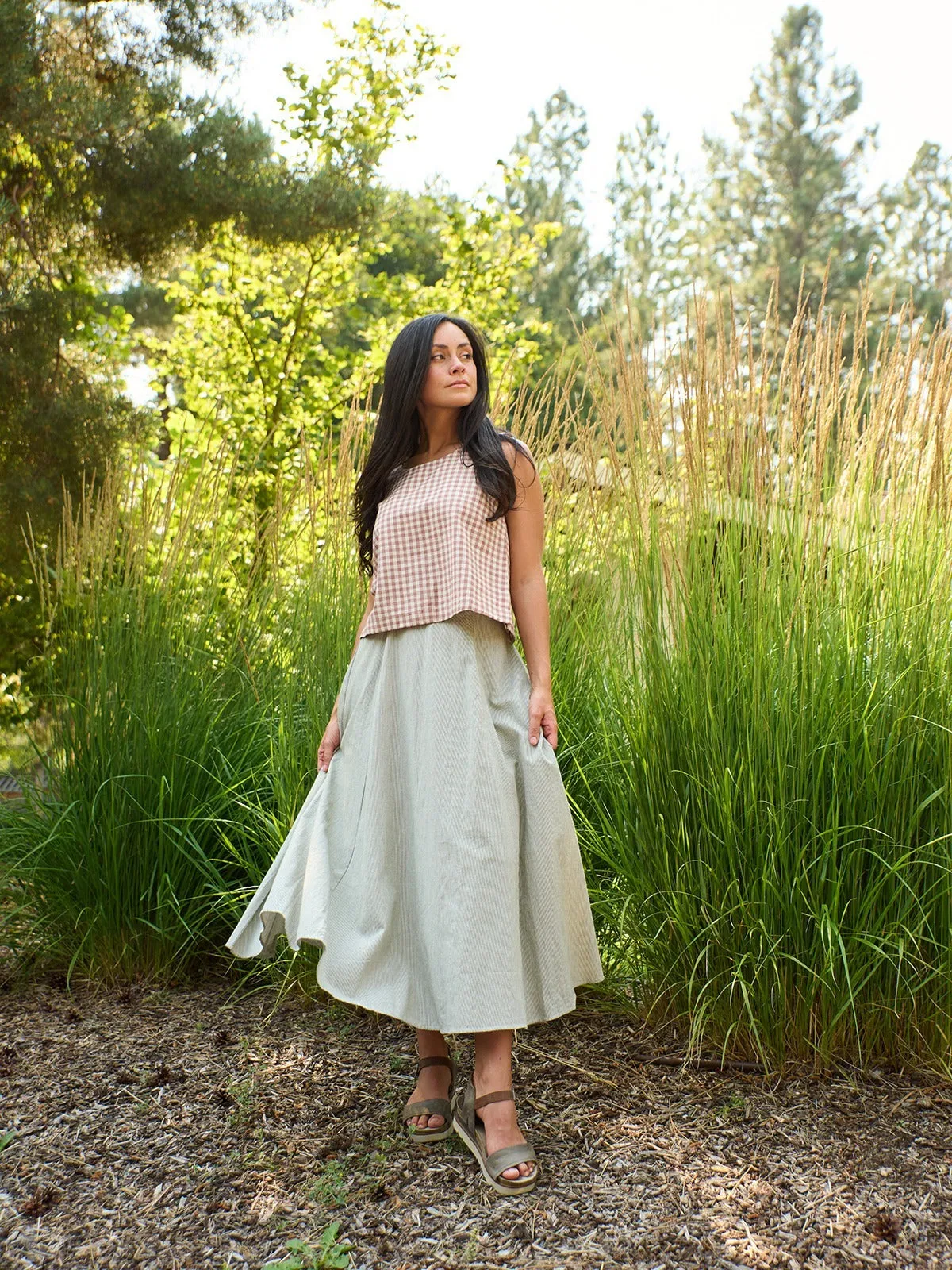 Lucinda Skirt - Olive Stripe sold by Mata Traders