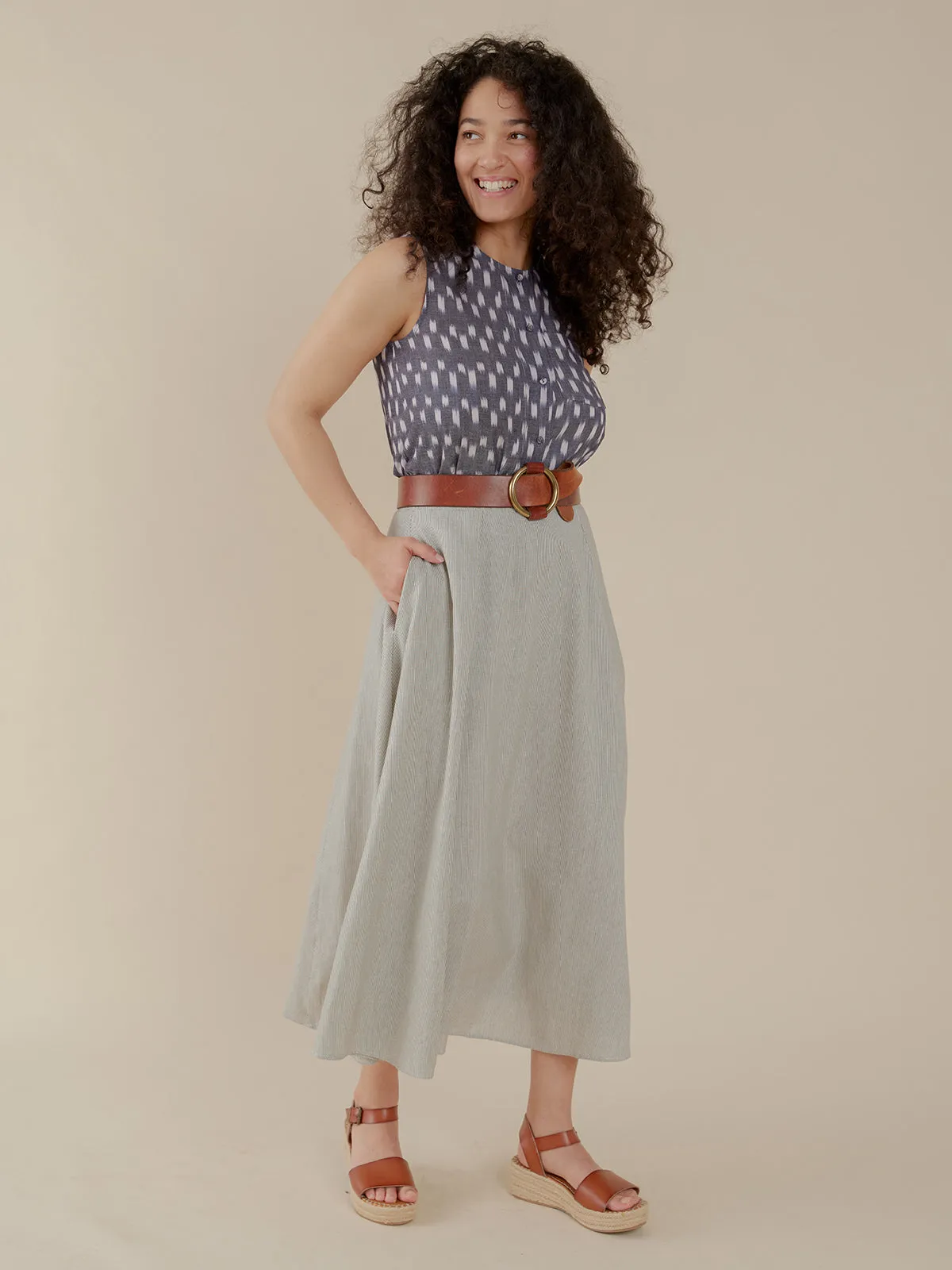 Lucinda Skirt - Olive Stripe sold by Mata Traders product image thumbnail 2