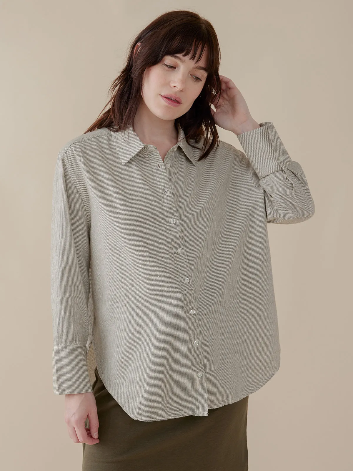 Mae Oversized Shirt - Olive Stripe sold by Mata Traders product image thumbnail 5