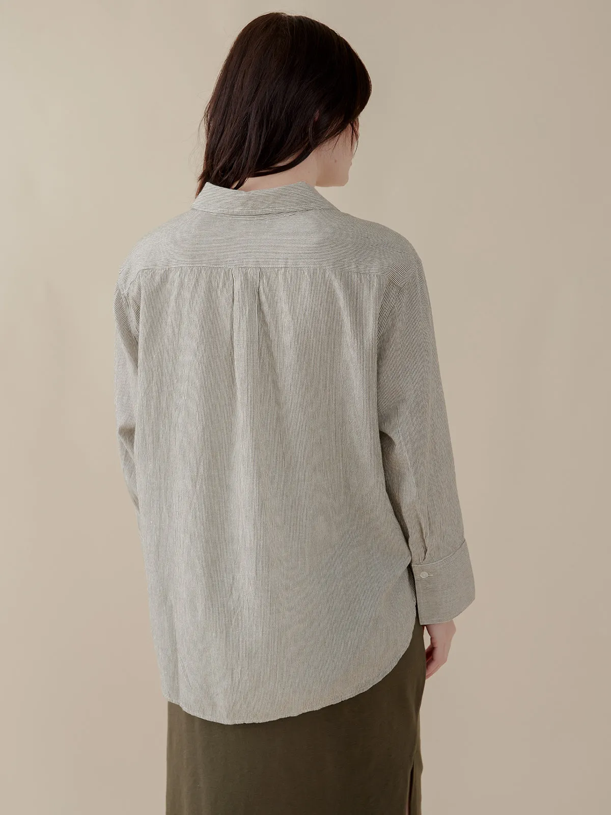 Mae Oversized Shirt - Olive Stripe sold by Mata Traders product image thumbnail 3