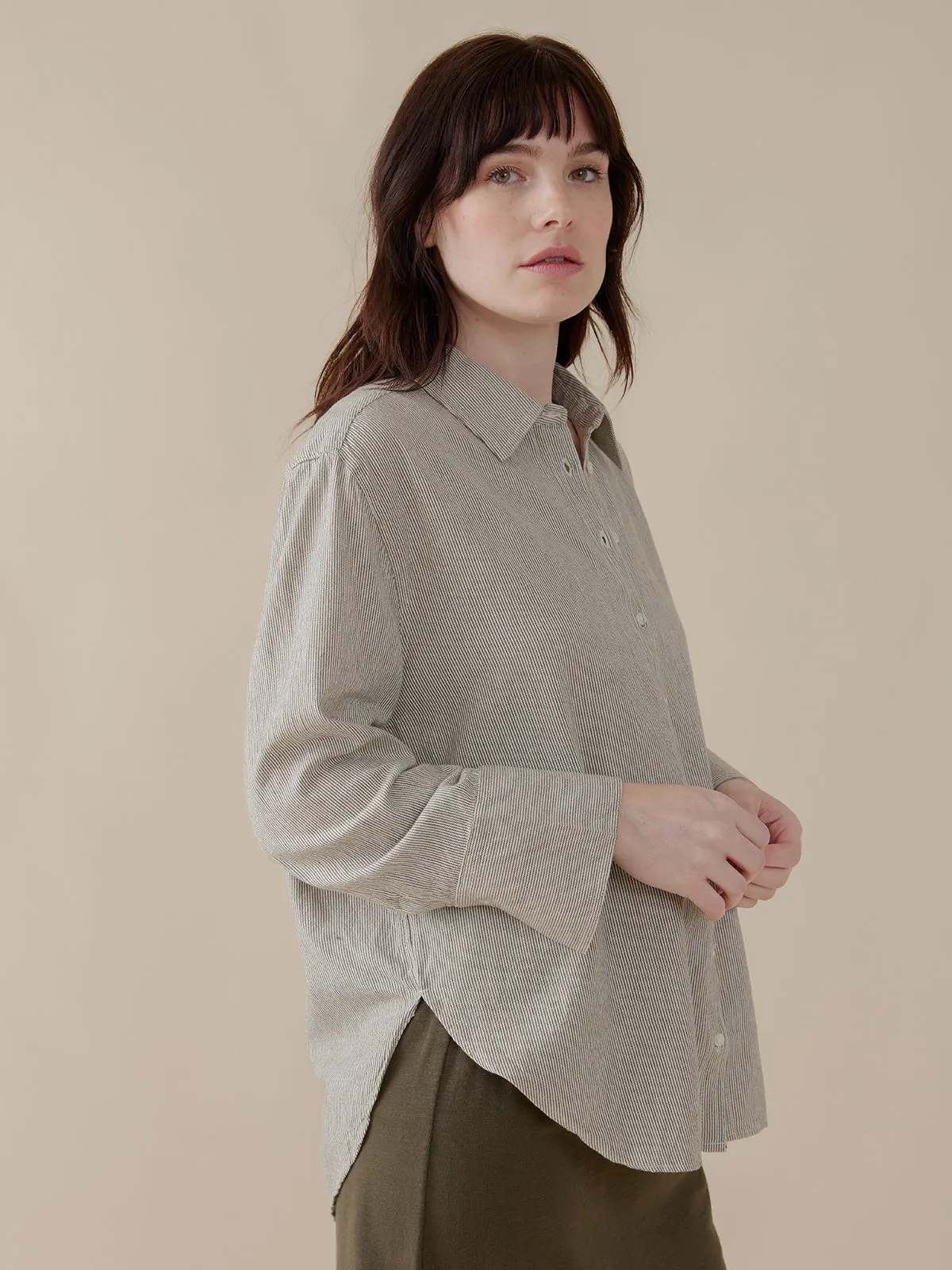 Mae Oversized Shirt - Olive Stripe sold by Mata Traders product image thumbnail 2