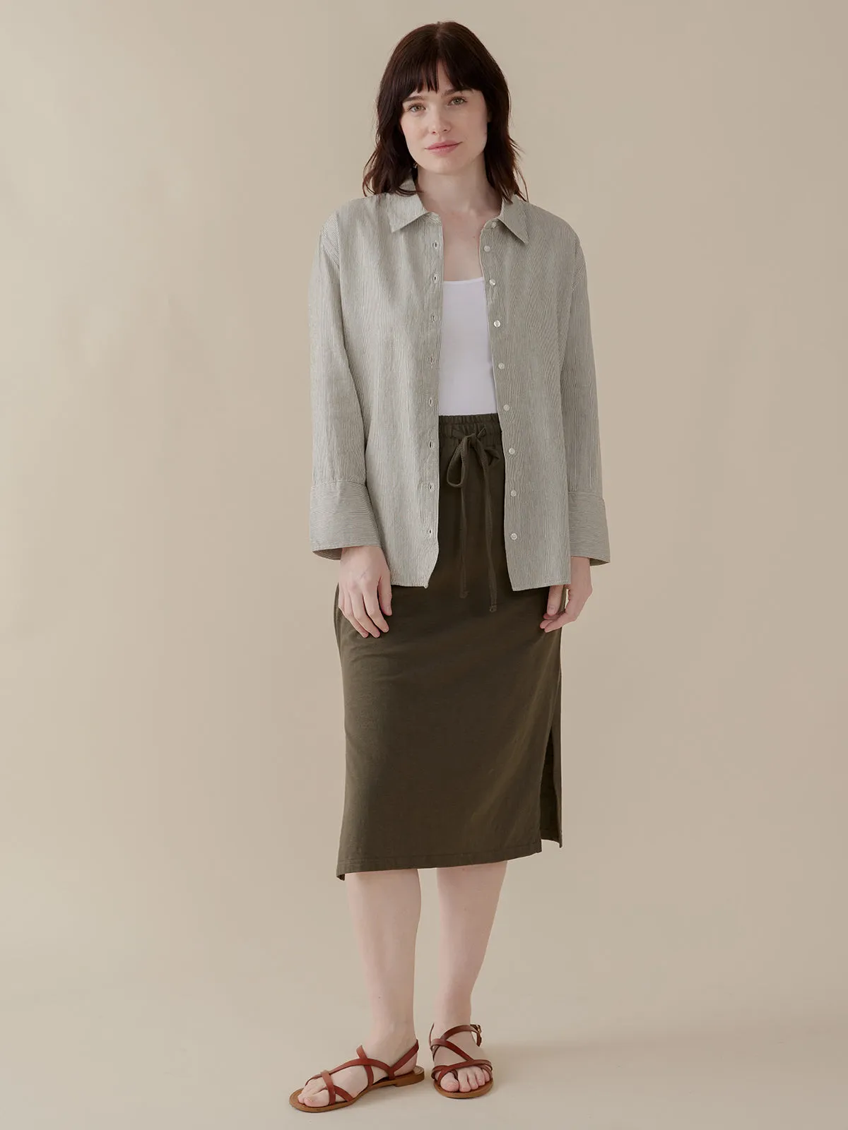 Mae Oversized Shirt - Olive Stripe sold by Mata Traders