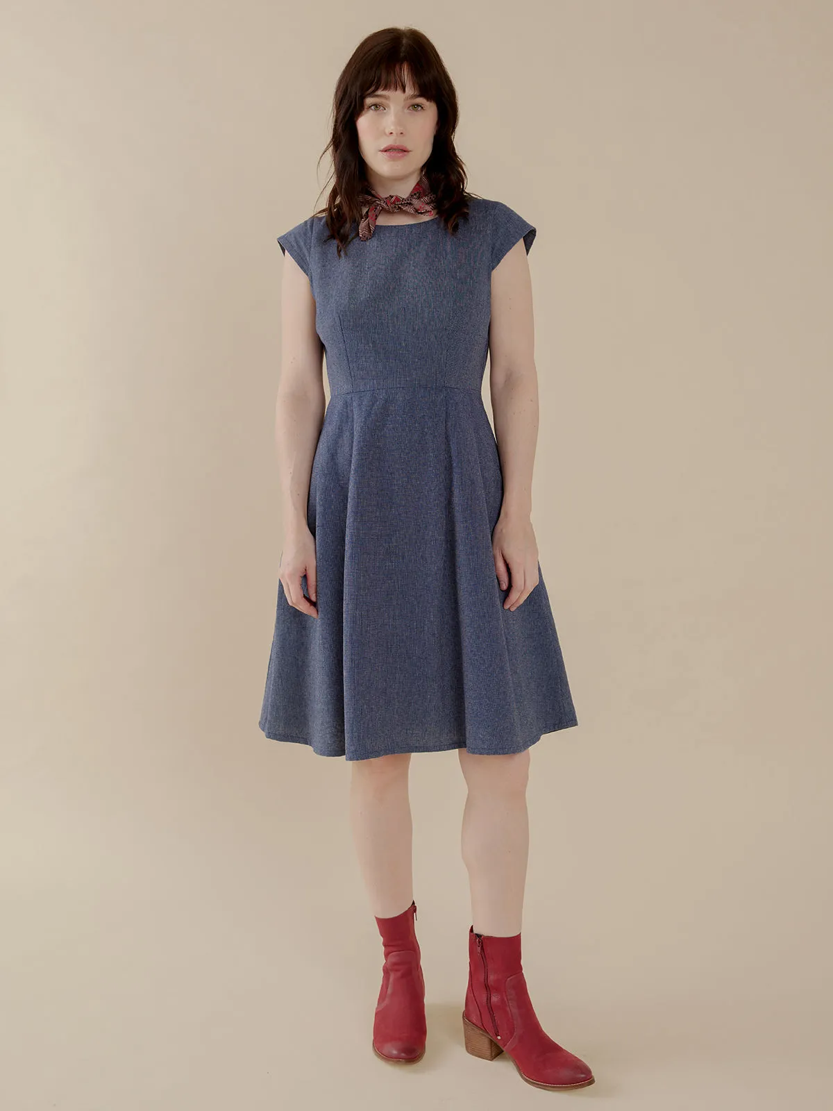 Devonshire Dress - Blue Chambray sold by Mata Traders