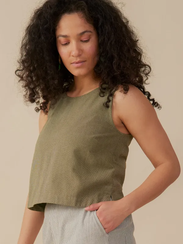 Neko Tank - Olive Chambray made by Mata Traders