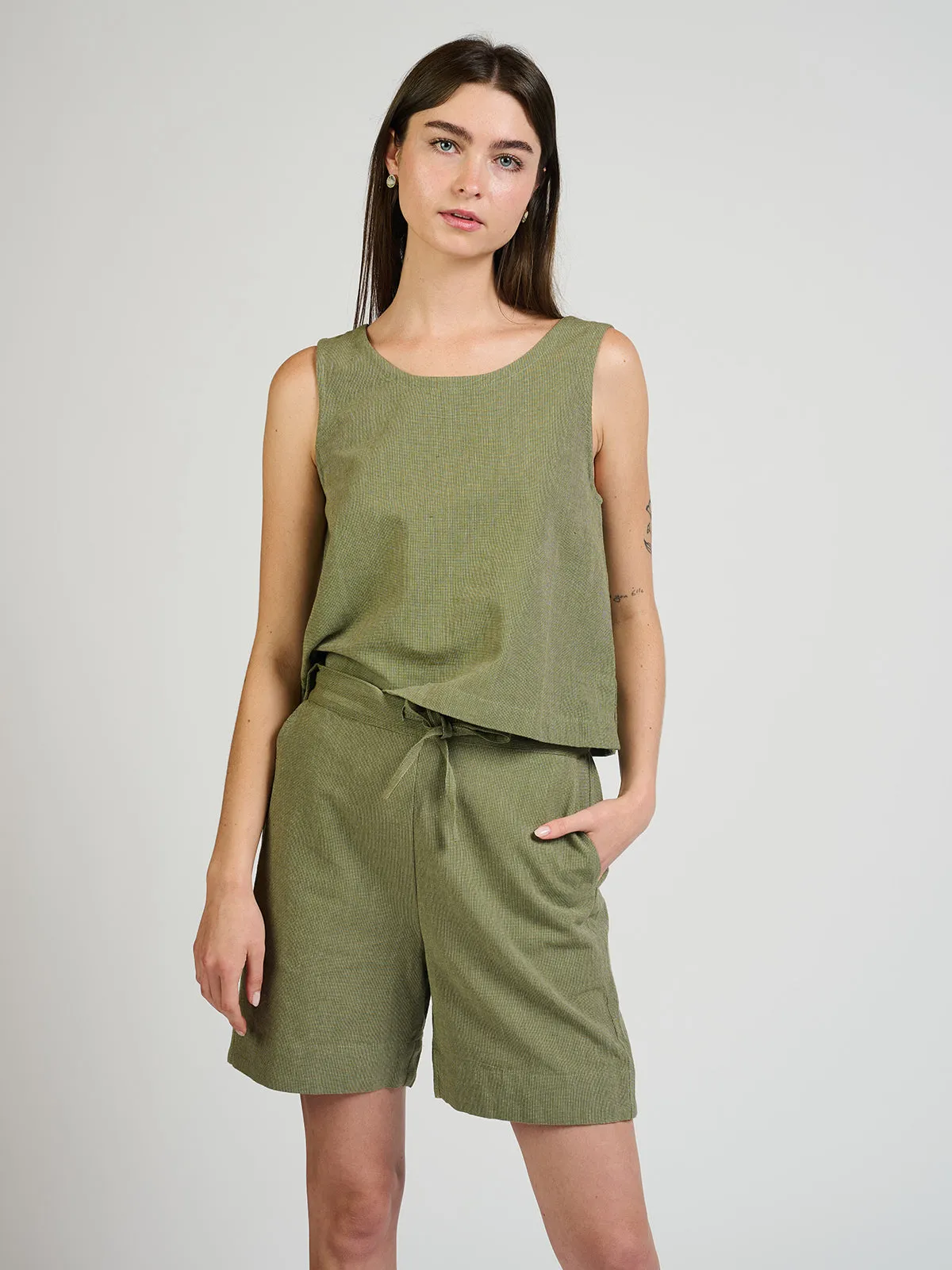 Neko Tank - Olive Chambray sold by Mata Traders product image thumbnail 2