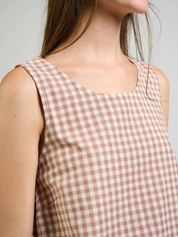 Neko Tank - Brown Gingham sold by Mata Traders