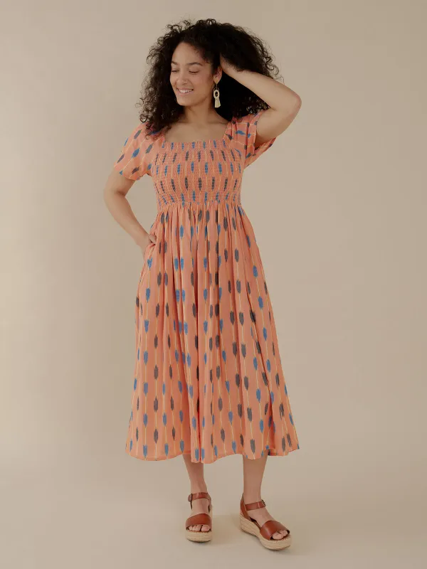 Teddy Dress - Peach Ikat made by Mata Traders