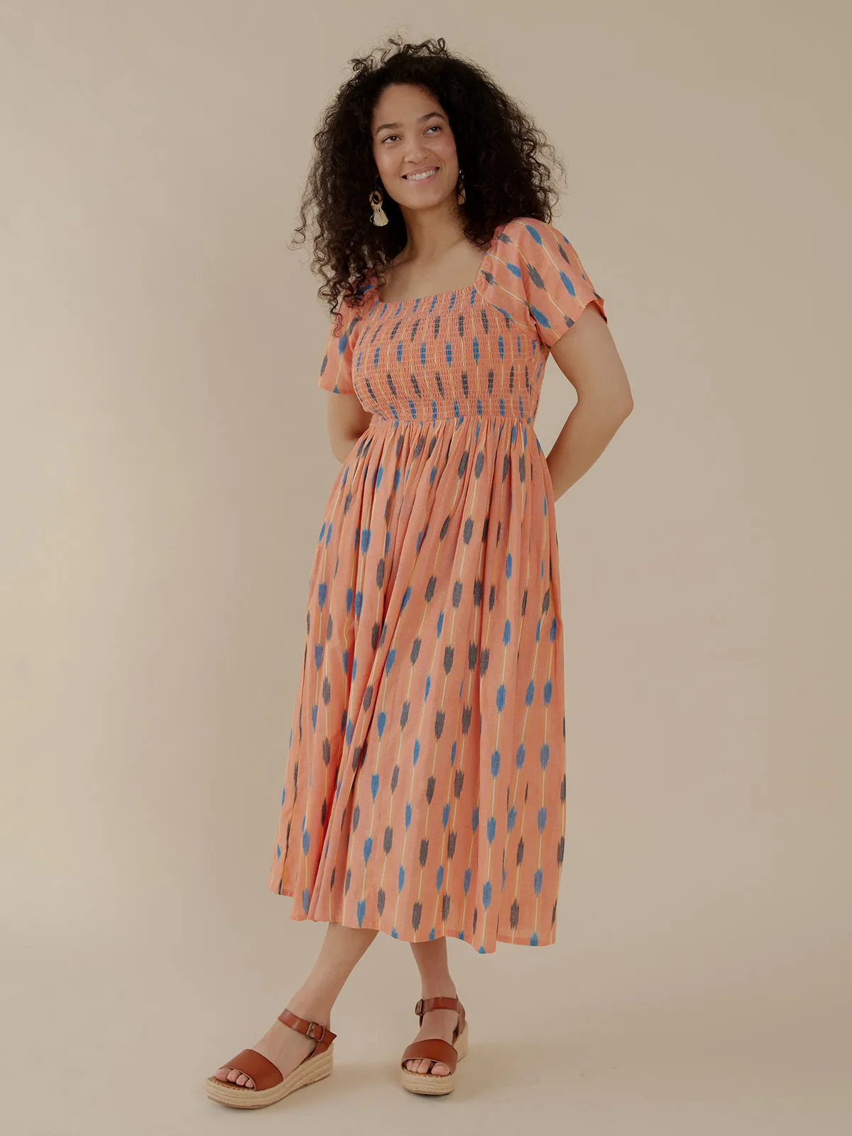 Teddy Dress - Peach Ikat sold by Mata Traders product image thumbnail 3