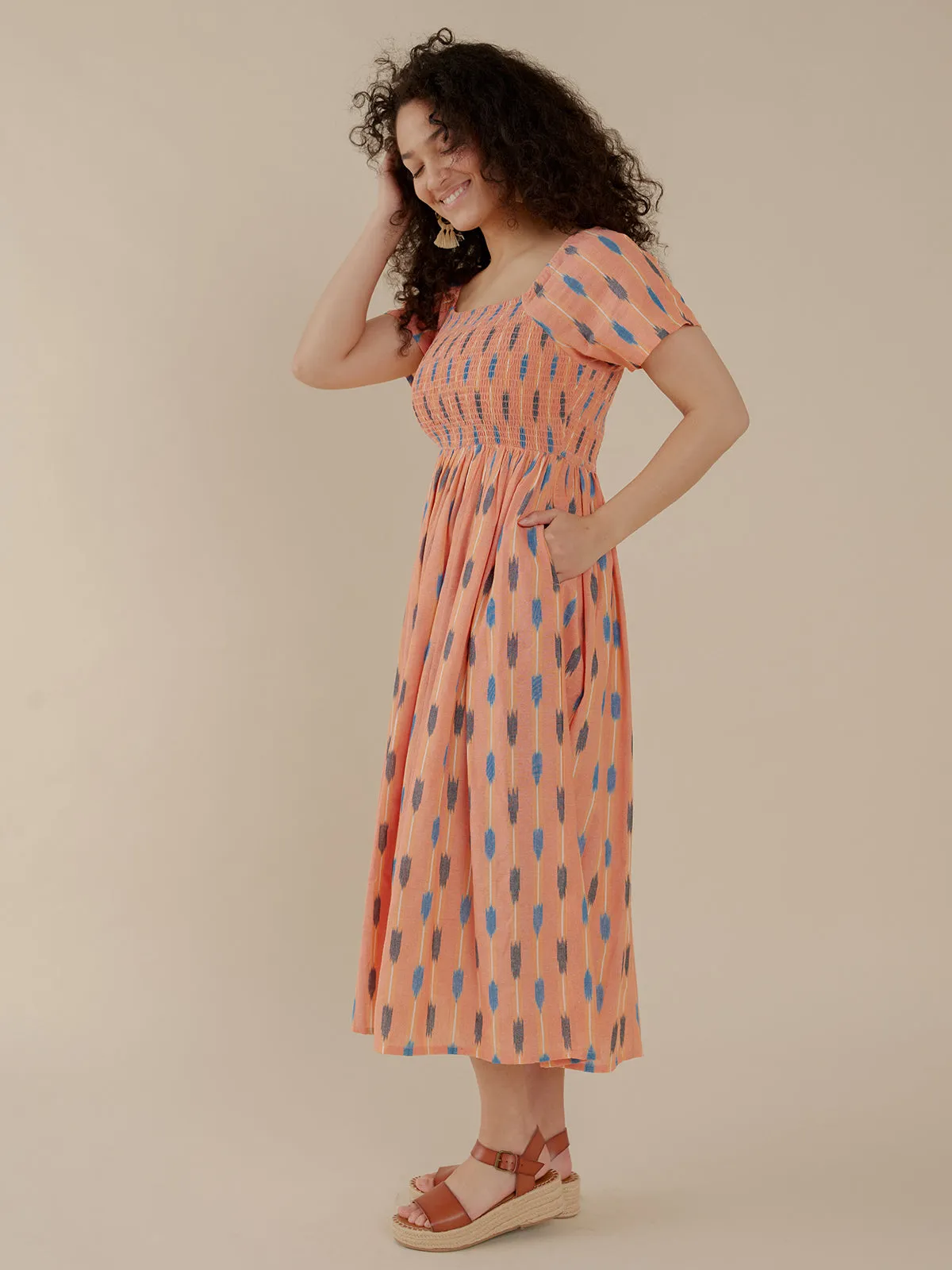 Teddy Dress - Peach Ikat sold by Mata Traders product image thumbnail 5