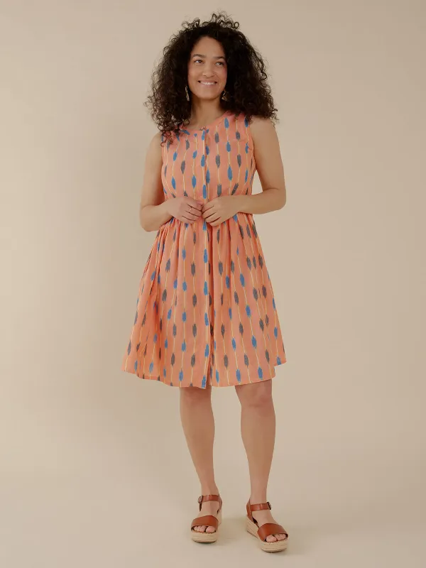 Kerala Placket Dress - Peach Ikat sold by Mata Traders