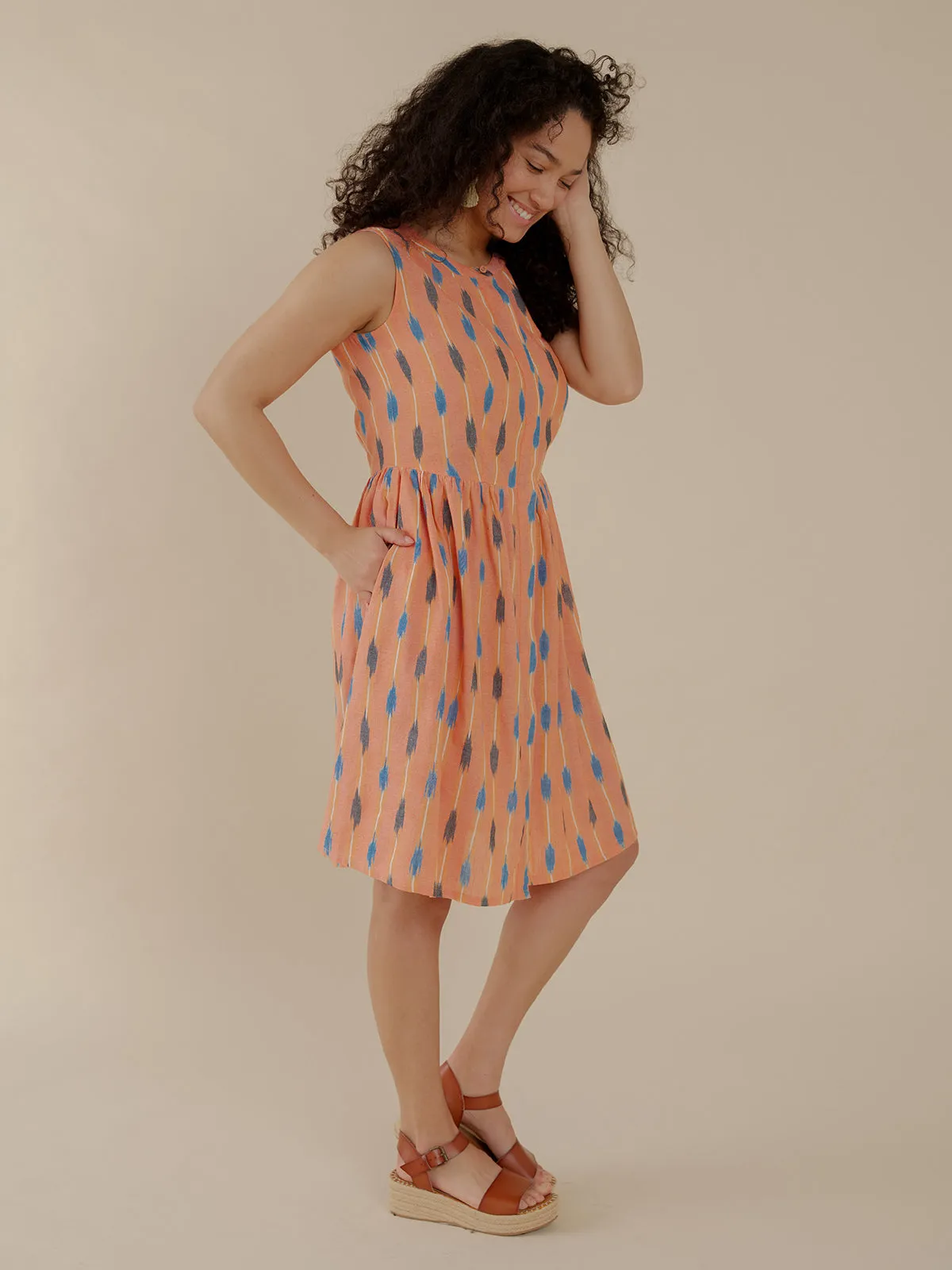 Kerala Placket Dress - Peach Ikat sold by Mata Traders product image thumbnail 3