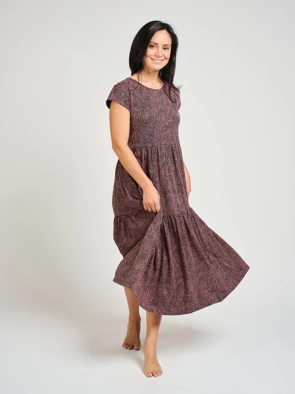 Tiered Jersey Dress - Tree Rings Blue sold by Mata Traders